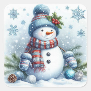 Cute snewman vierkante sticker