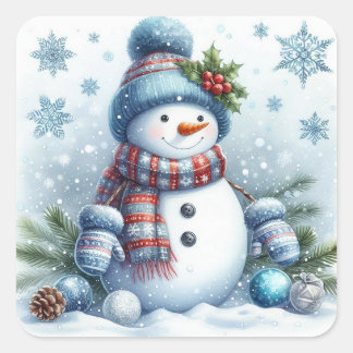 Cute snewman vierkante sticker