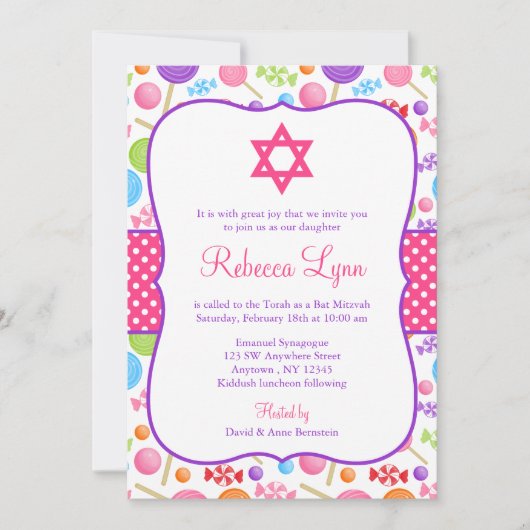 Cute Snoep Bat Mitzvah Kaart (Voorkant)