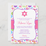 Cute Snoep Bat Mitzvah Kaart<br><div class="desc">Een leuk snoep met de Bat Mitzvah-uitnodiging. Het ontwerp heeft een snoep patroon in paars,  roze,  groen,  blauw en oranje. Grafische kaart op www.jwillustrations.com</div>