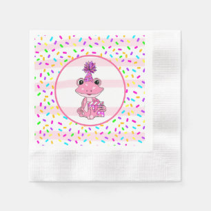 Cute Snoep Sprinkles and roze Frog Birthday Servet