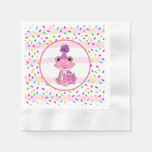Cute Snoep Sprinkles and roze Frog Birthday Servet (Voorkant)