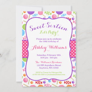 Cute Snoep Sweet 16 Birthday Party Kaart