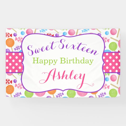 Cute Snoep Sweet 16 Birthday Party Spandoek (Horizontaal)