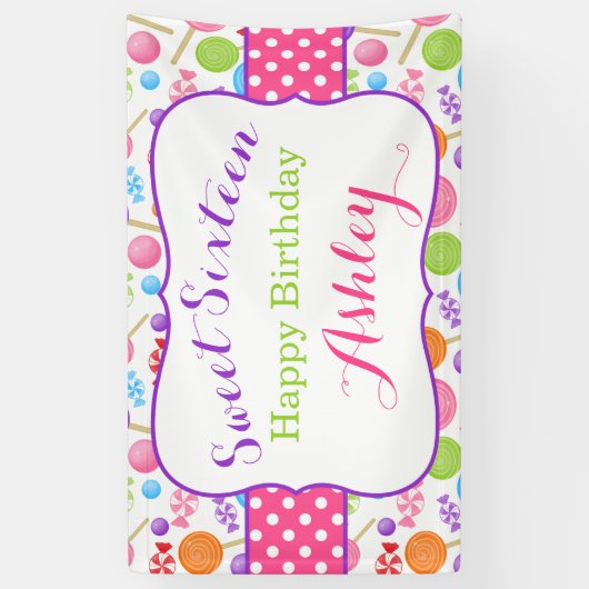 Cute Snoep Sweet 16 Birthday Party Spandoek (Verticaal)