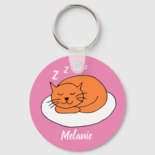 Cute Snooding Cat Pink Sleutelhanger (Voorkant)