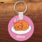 Cute Snooding Cat Pink Sleutelhanger (Voorkant)