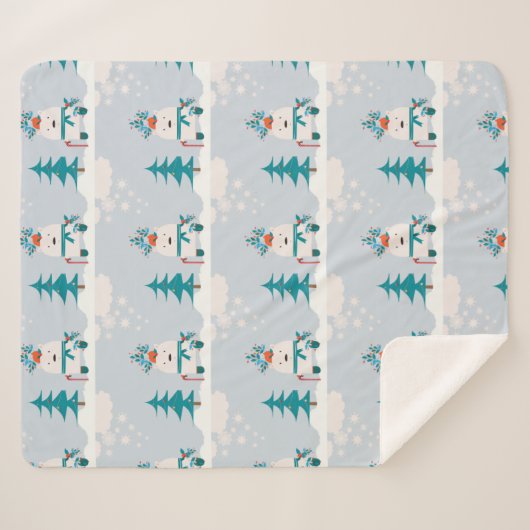 Cute Snow Beer Kinder kerstSherpa Blanket Sherpa Deken (Voorkant (horizontaal))