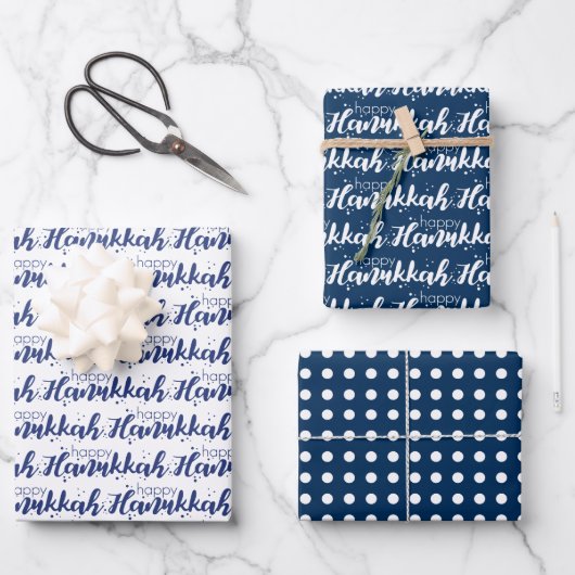 Cute Snow Bubbles & Polka Dot Happy Hanukkah Inpakpapier Vel (Voorkant)