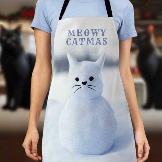Cute Snow Cat Meowy Catmas Christmas Kitchen Apron Schort
