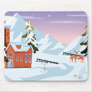 Cute Snow Filling Winter Scene with Deer Muismat