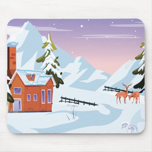 Cute Snow Filling Winter Scene with Deer Muismat (Voorkant)
