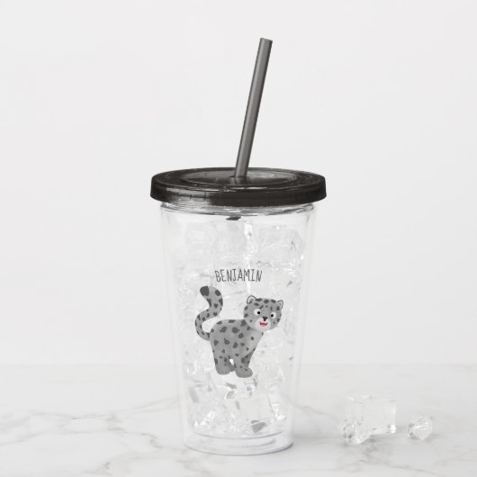 Cute snow leopard cartoon acryl drinkbeker (Achterkant ijs)