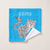 Cute snow leopard cartoon bad handdoek (Wasdoekje)