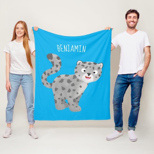 Cute snow leopard cartoon fleece deken (In situ)