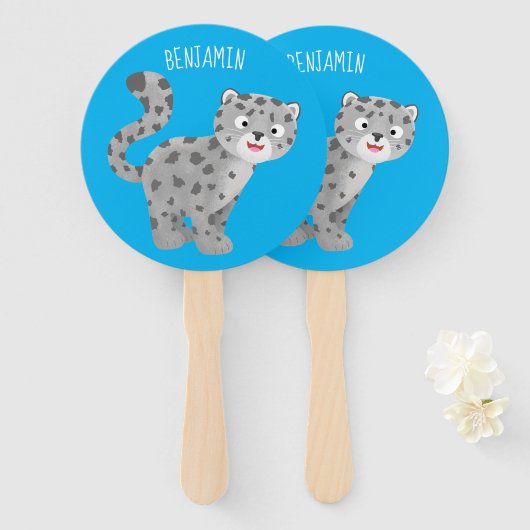 Cute snow leopard cartoon handwaaier (Voorkant en achterkant)