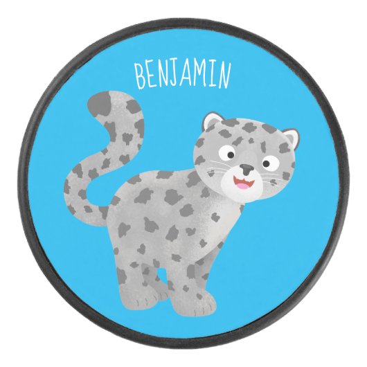 Cute snow leopard cartoon hockey puck (Voorkant)
