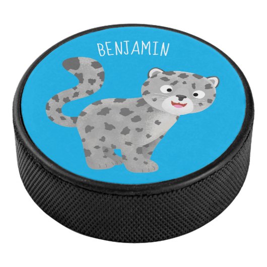 Cute snow leopard cartoon hockey puck (3/4)