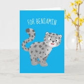 Cute snow leopard cartoon kaart (Gele Bloem)