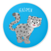 Cute snow leopard cartoon keramische knop (Voorkant)