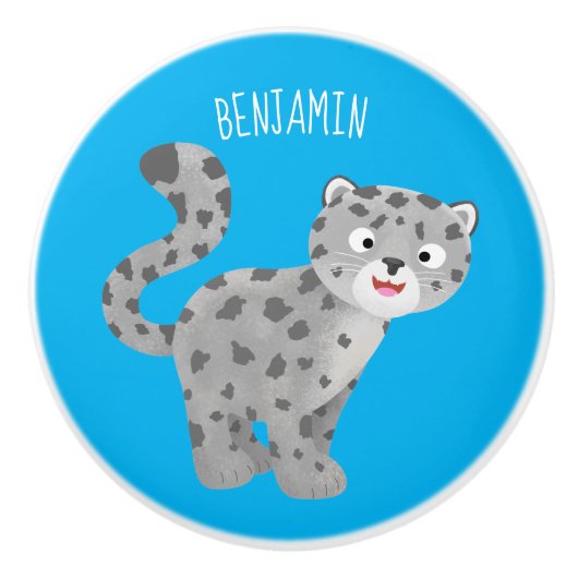 Cute snow leopard cartoon keramische knop (Voorkant)