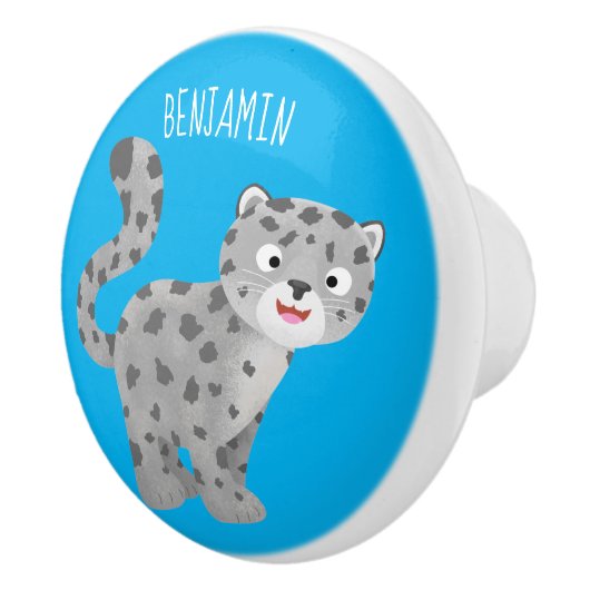 Cute snow leopard cartoon keramische knop (Rechts)
