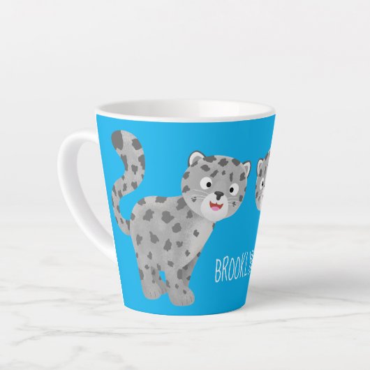 Cute snow leopard cartoon latte mok (Linkerhoek)