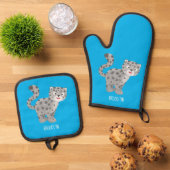 Cute snow leopard cartoon ovenwant & pannenlap set (Top down)