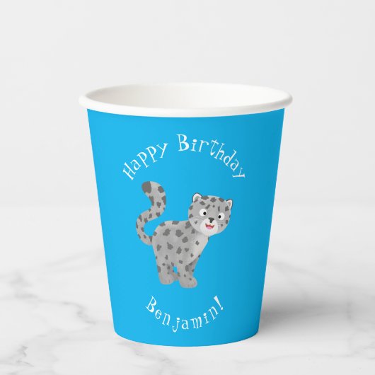 Cute snow leopard cartoon papieren bekers (Voorkant)