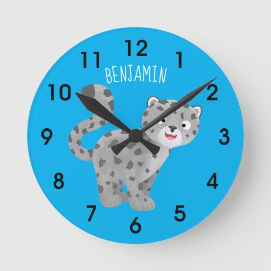 Cute snow leopard cartoon ronde klok (Voorkant)