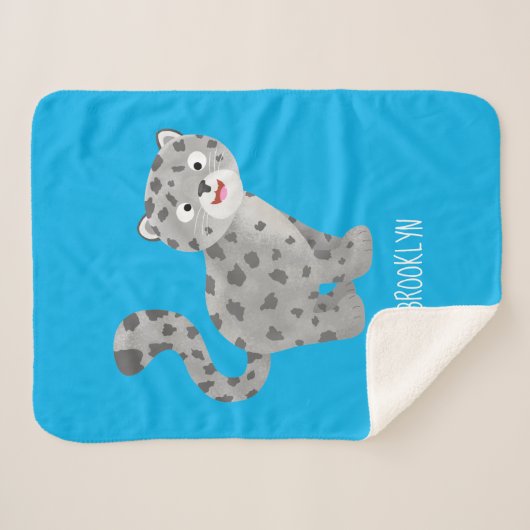 Cute snow leopard cartoon sherpa deken (Voorkant (horizontaal))