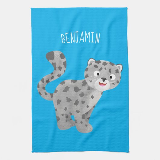 Cute snow leopard cartoon theedoek (Verticaal)