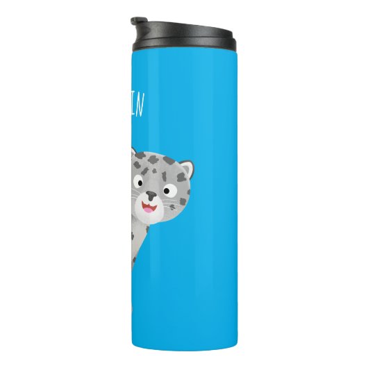 Cute snow leopard cartoon thermosbeker (Geroteerd rechts)
