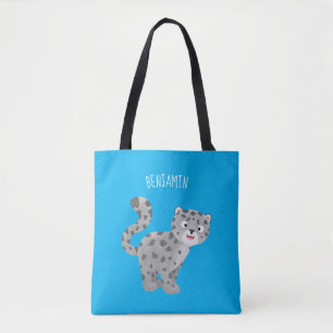Cute snow leopard cartoon tote bag