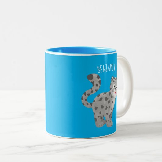 Cute snow leopard cartoon tweekleurige koffiemok (Voorkant rechts)