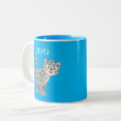 Cute snow leopard cartoon tweekleurige koffiemok (Voorkant links)