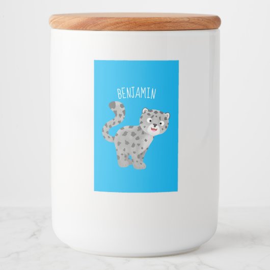Cute snow leopard cartoon voedselcontainer etiket (Voorkant)