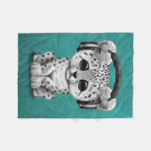 Cute Snow leopard Cub Dj met hoofdtelefoon Blauw Fleece Deken (Voorkant (Horizontaal))