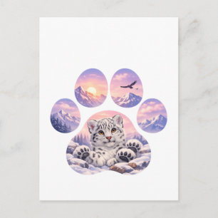 Cute Snow Leopard Paw Mountain Design Briefkaart