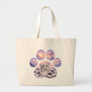 Cute Snow Leopard Paw Mountain Design Grote Tote Bag
