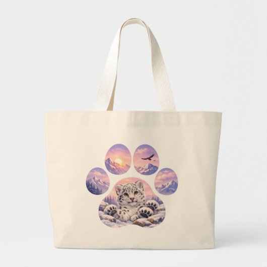 Cute Snow Leopard Paw Mountain Design Grote Tote Bag (Voorkant)