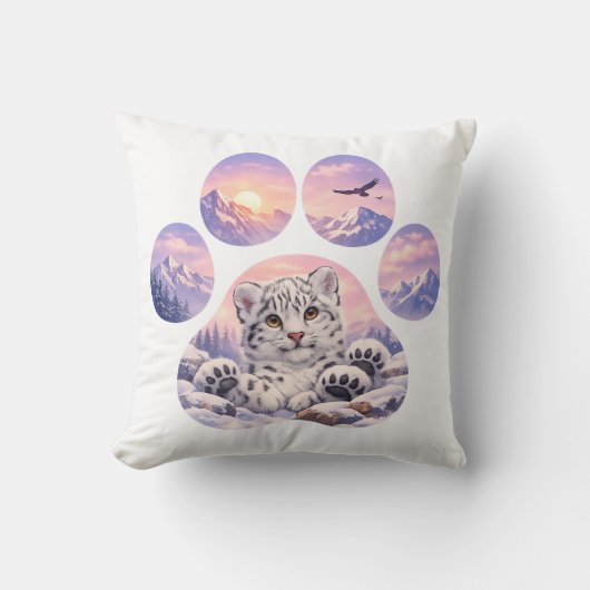 Cute Snow Leopard Paw Mountain Design Kussen (Voorkant)