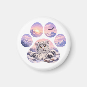 Cute Snow Leopard Paw Mountain Design Magneet