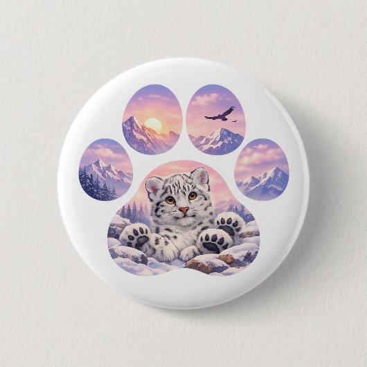 Cute Snow Leopard Paw Mountain Design Ronde Button 5,7 Cm (Voorkant)