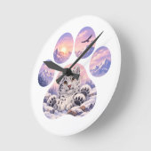 Cute Snow Leopard Paw Mountain Design Ronde Klok (Hoek)