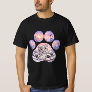 Cute Snow Leopard Paw Mountain Design T-shirt