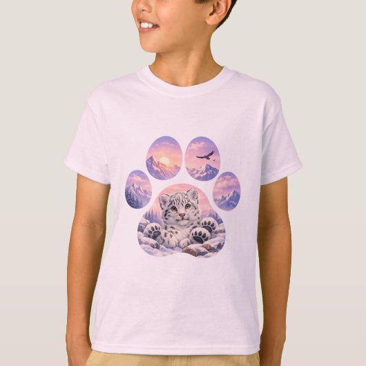 Cute Snow Leopard Paw Mountain Design T-shirt (Voorkant)