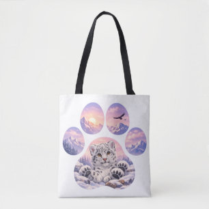 Cute Snow Leopard Paw Mountain Design Tote Bag