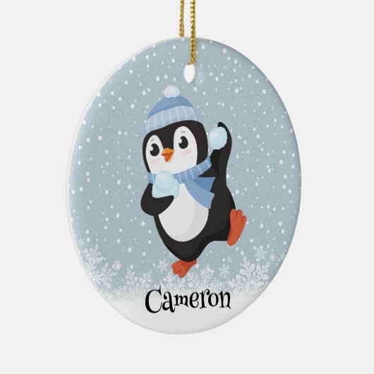 Cute Snowball Throwing Penguin Ornament (Rechts)