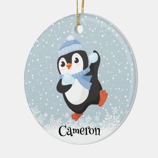 Cute Snowball Throwing Penguin Ornament (Links)